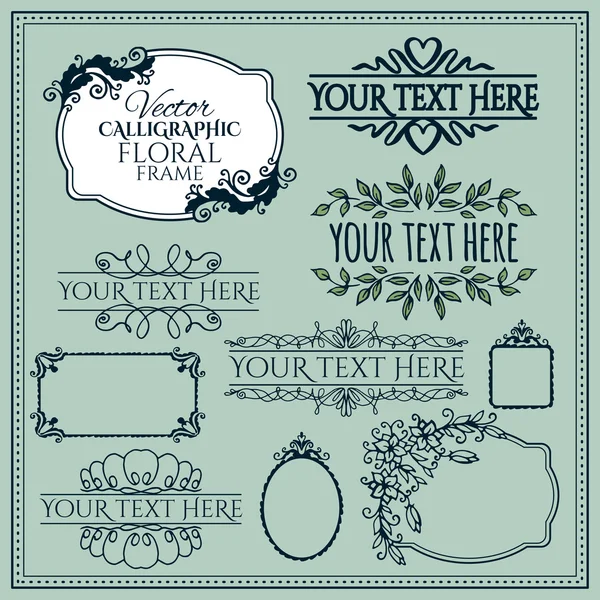 Conjunto de marcos caligráficos vintage florales — Vector de stock