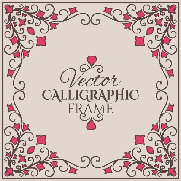 Calligraphic vintage frame with flowers. — Stock Vector