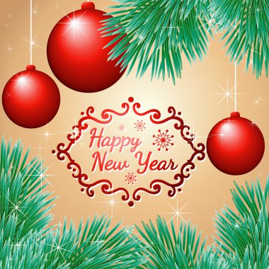 Topları ve Noel ağacı tebrik kartı