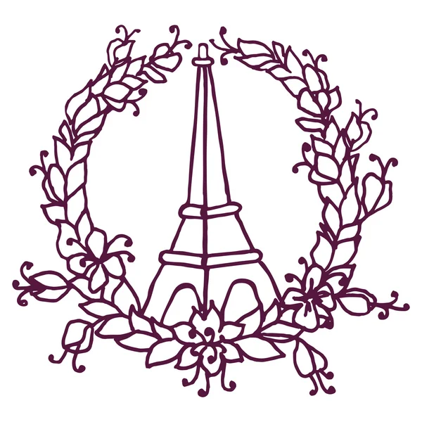 Tour Eiffel et couronne florale — Image vectorielle