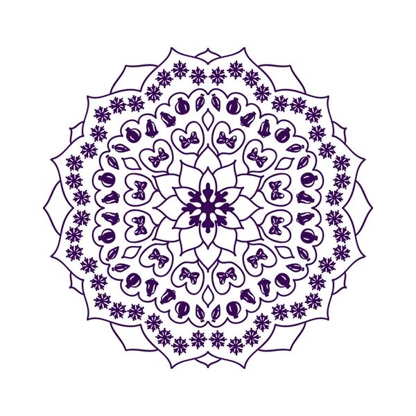 Mandala snowflake with Christmas elements — Stock Vector