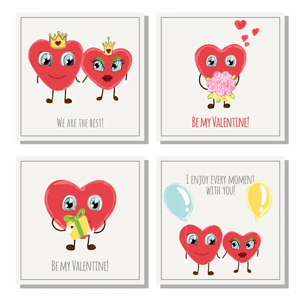 Tarjetas de felicitación con corazones para el Día de San Valentín — Vector de stock