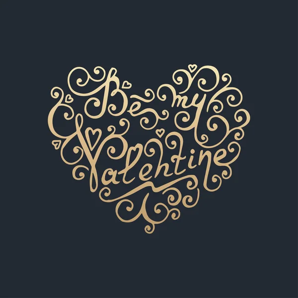 Essere il mio San Valentino lettering floreale d'oro — Vettoriale Stock