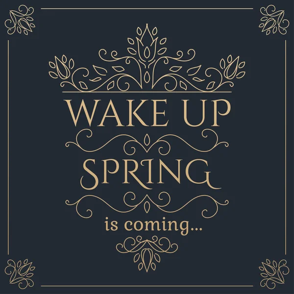 Svegliati La primavera sta arrivando lettering dorato — Vettoriale Stock