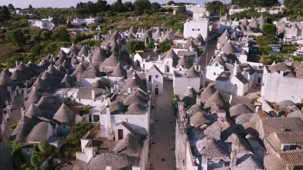 Όμορφη Εναέρια Άποψη Των Παραδοσιακών Σπιτιών Trulli Στο Alberobello Επαρχία — Αρχείο Βίντεο