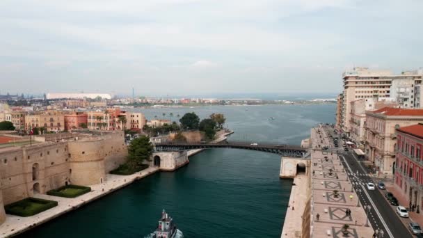 Aerial View Taranto City Castle — Stock Video