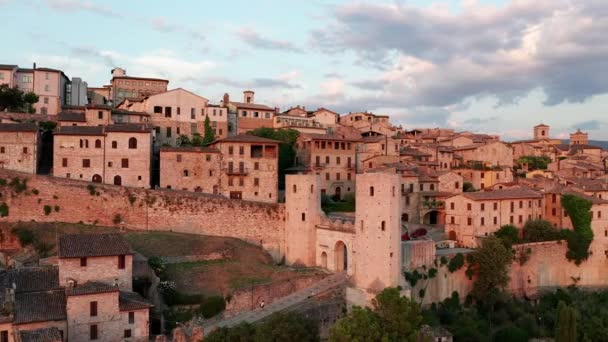 Spello Piccolo Paese Italia Drone Vista Aerea Del Villaggio — Video Stock