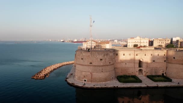 Aerial View Medieval Aragonese Castle Taranto Town Puglia Italy — Stock Video