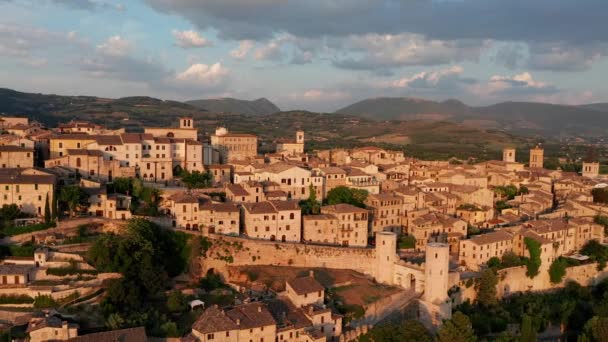 Spello Piccolo Paese Italia Drone Vista Aerea Del Villaggio — Video Stock