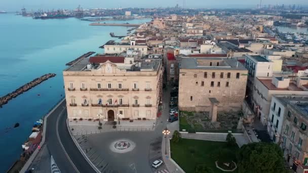 Aerial View Taranto Downtown Castle Town Hall — Stock Video