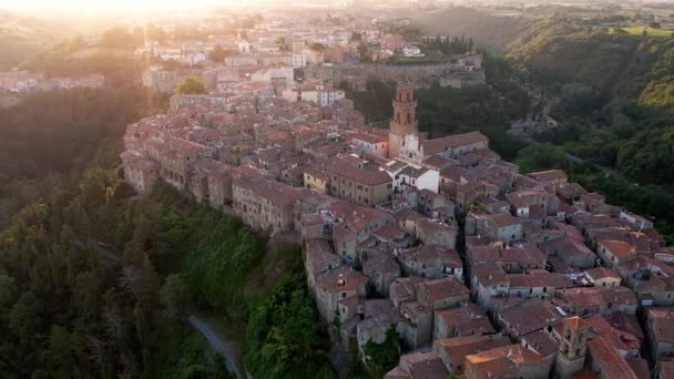 Luchtfoto Van Middeleeuwse Stad Pitigliano Toscane Italië — Stockvideo
