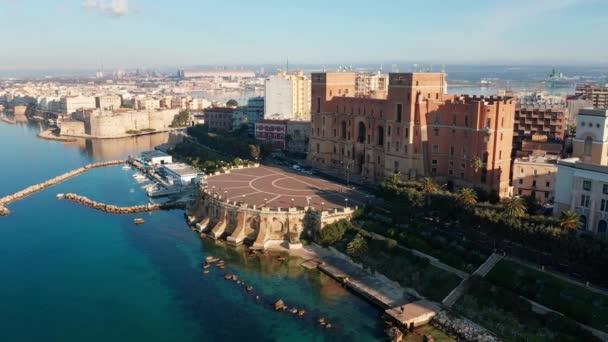 Vista Aérea Centro Taranto Castelo Prefeitura — Vídeo de Stock