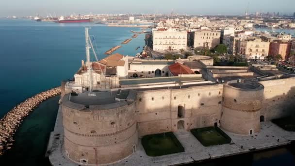 Aerial View Taranto Downtown Castle Town Hall — Stock Video