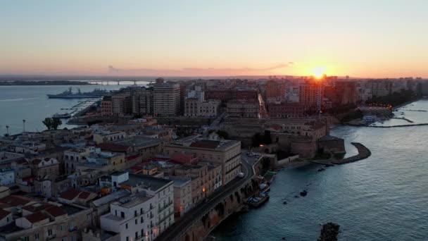 Aerial View Taranto Downtown Castle Town Hall — Stock Video