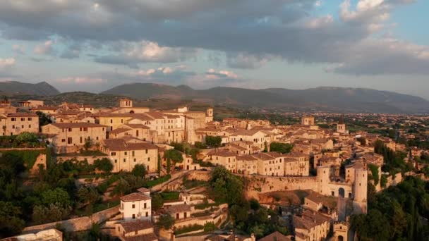 Zdjęcie Lotnicze Spello Starożytnego Miasta Włoszech — Wideo stockowe