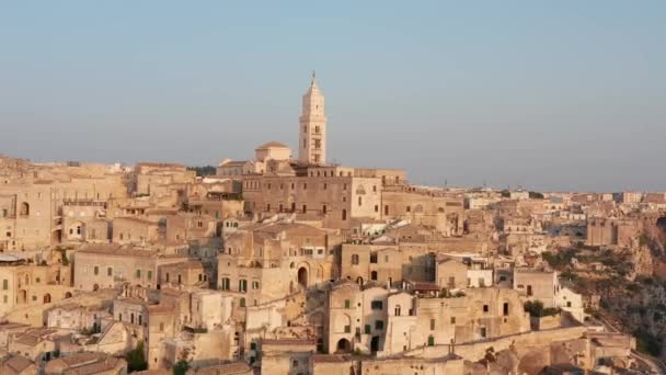 Flygfoto Över Staden Matera Basilicata Italien — Stockvideo