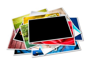A pile of photographs with space for your logo or text.  clipart