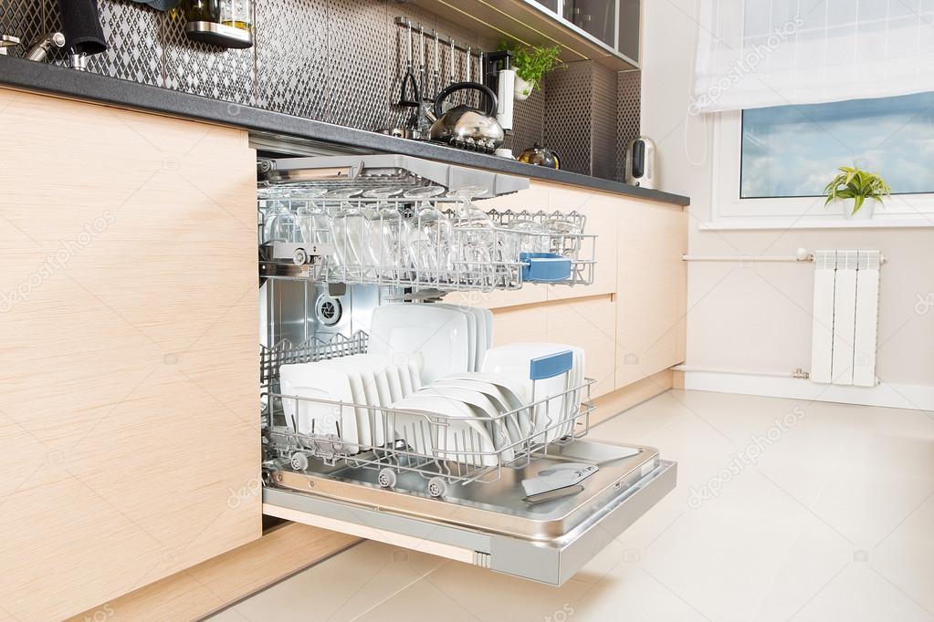 Dishwasher after cleaning process. 