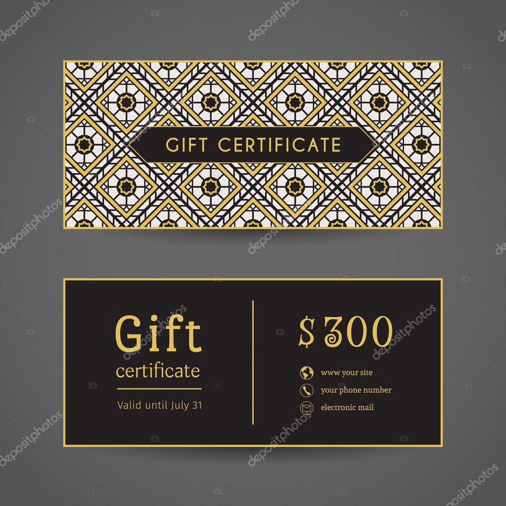 Vintage ornamental gift certificate. Vector editable template include front and back side