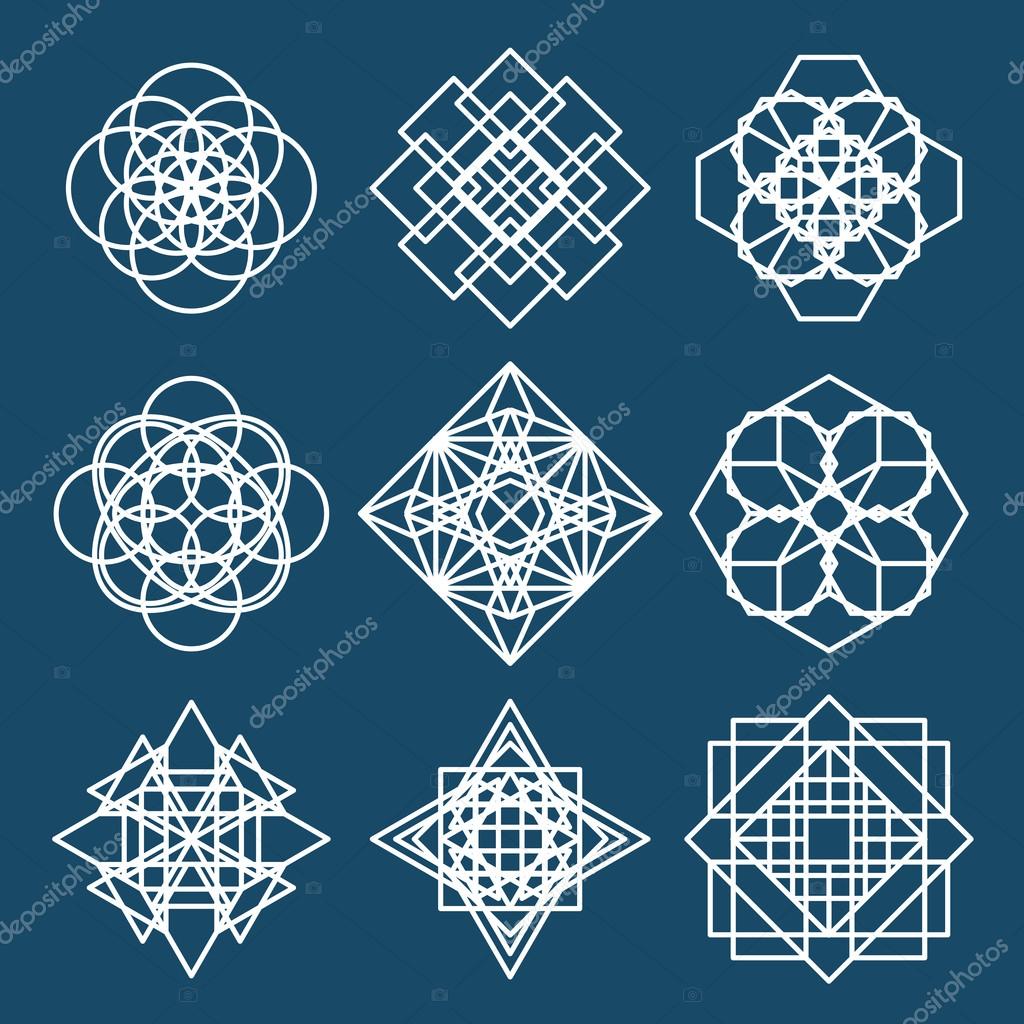 Isolated geometric ornaments set. Vector linear editable symbols