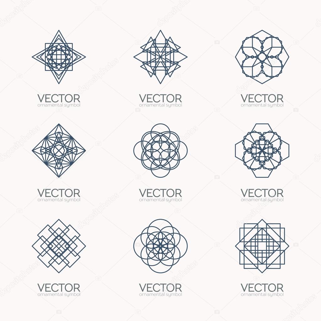 Linear geometric logo templates set. Vector arabic geometric symbols
