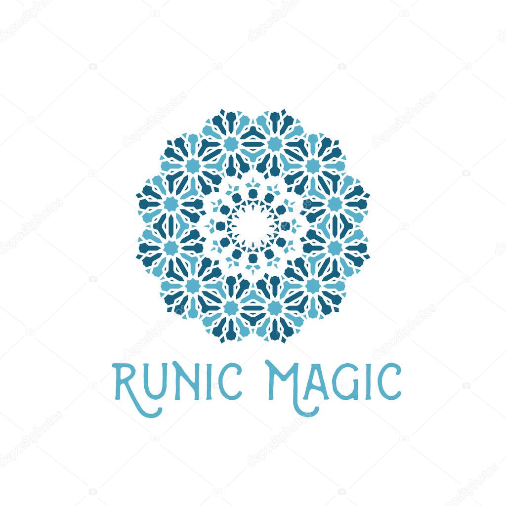 Asian ornamental emblem. Oriental geometric logo template. Vector arabic star mosaic symbol