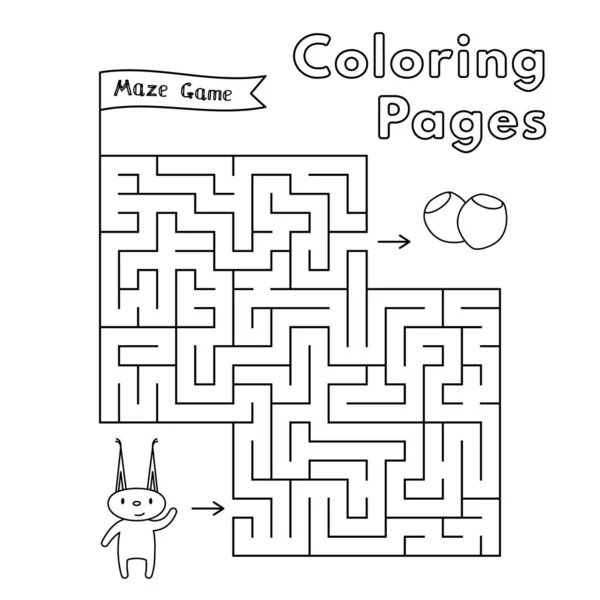 Kreskówka wiewiórka kolorowanie książki labirynt gry dla dzieci — Wektor stockowy