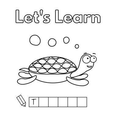 Çocuklar için Karikatür Deniz Kaplumbağa Boyama Kitabı Oyunu