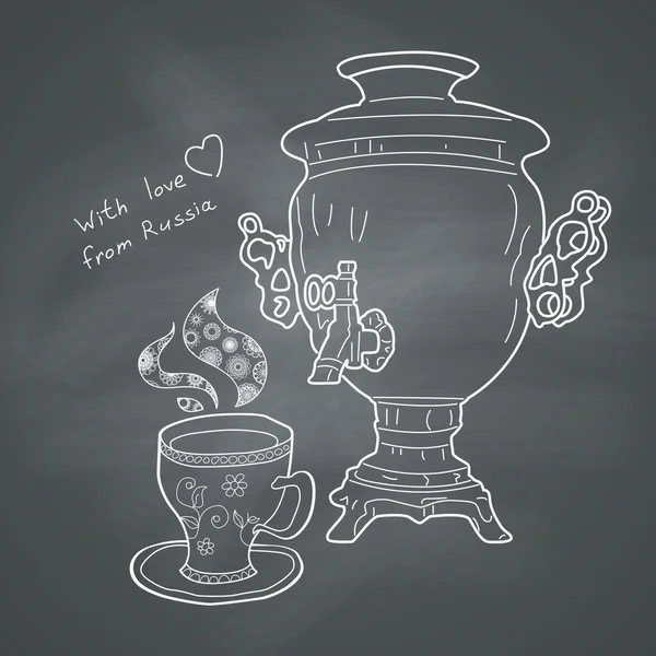 Samovar ruso y copa — Vector de stock