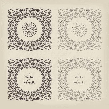 Doodle Retro çiçek çelenk Set