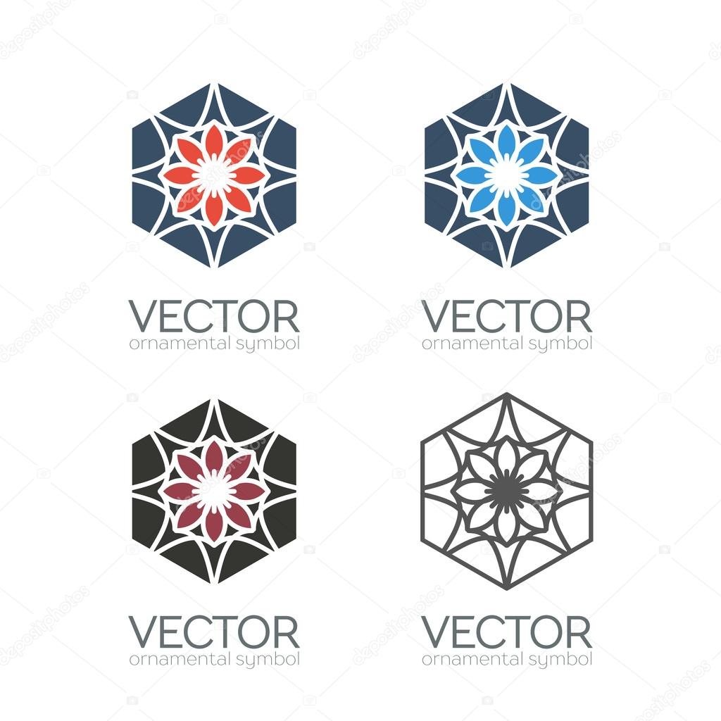 Geometric logo template set. Vector ornamental symbols