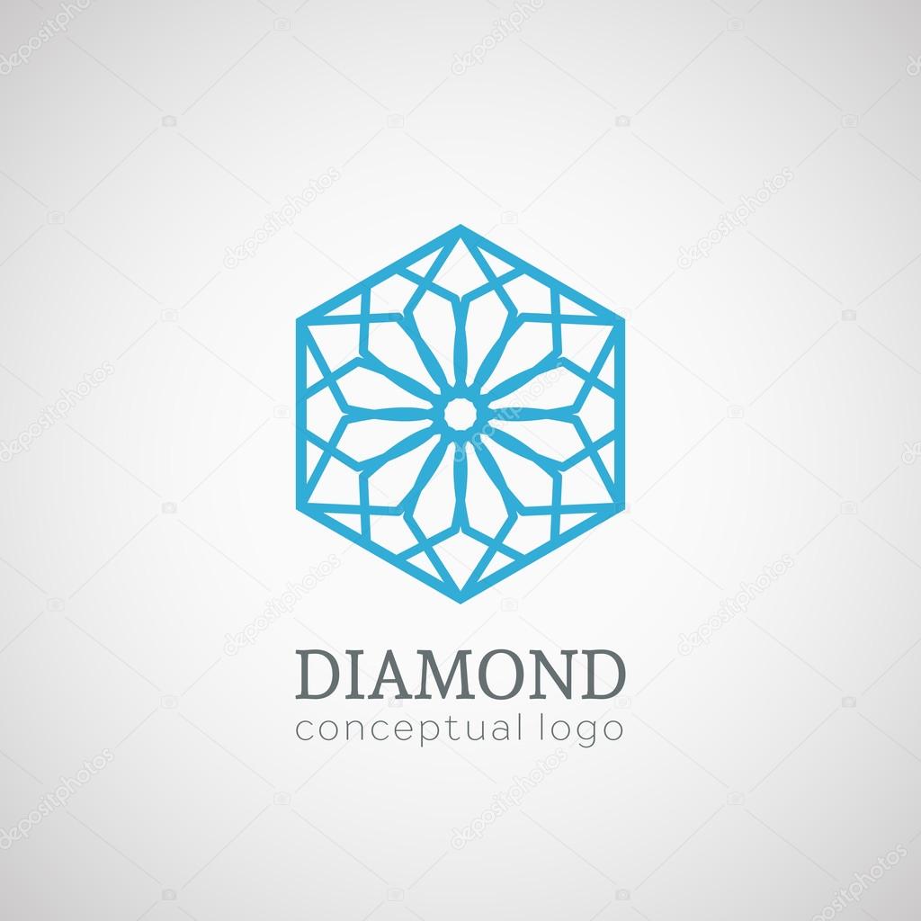 Diamond logo top view. Vector lineart symbol