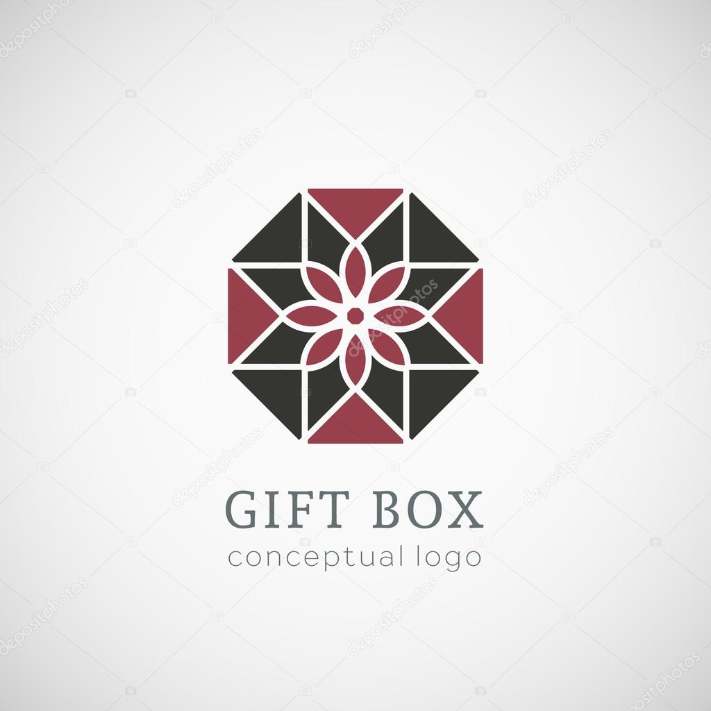 Gift box logo top view. Vector conceptual symbol