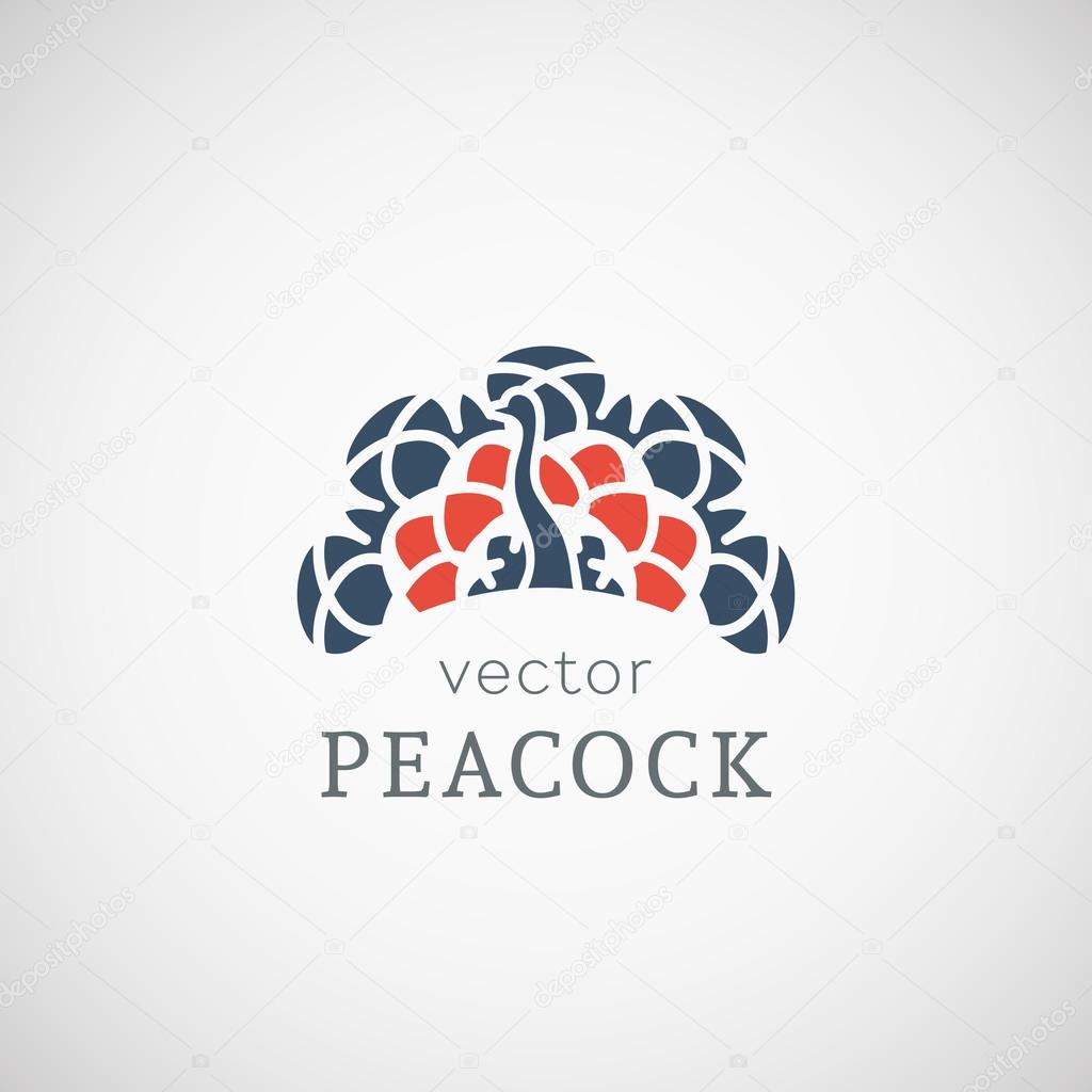 Peacock with beautiful tail ornamental logo. Vector symbol