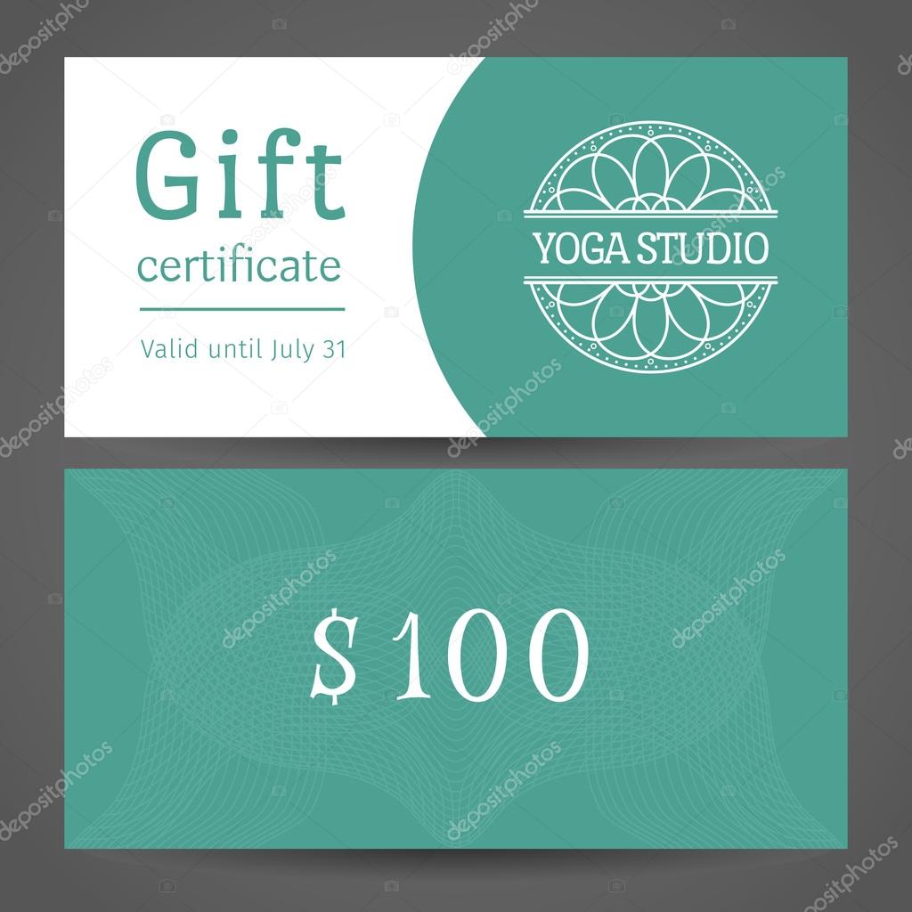 Yoga ornamental gift certificate. Vector editable template include front and back side for relax or spa center, yoga studio, healthcare and traditional medicine