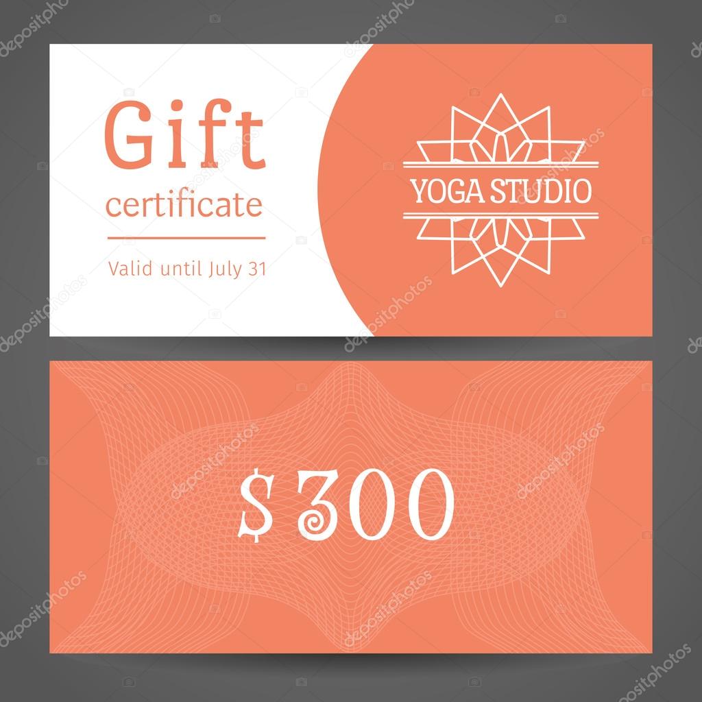 Yoga ornamental gift certificate. Vector editable template include front and back side for relax or spa center, yoga studio, healthcare and traditional medicine