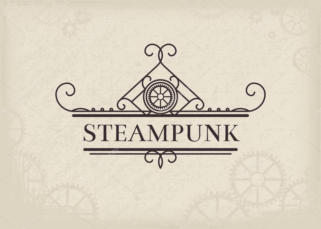 Vintage steampunk label with elegant ornament. Vector retro design