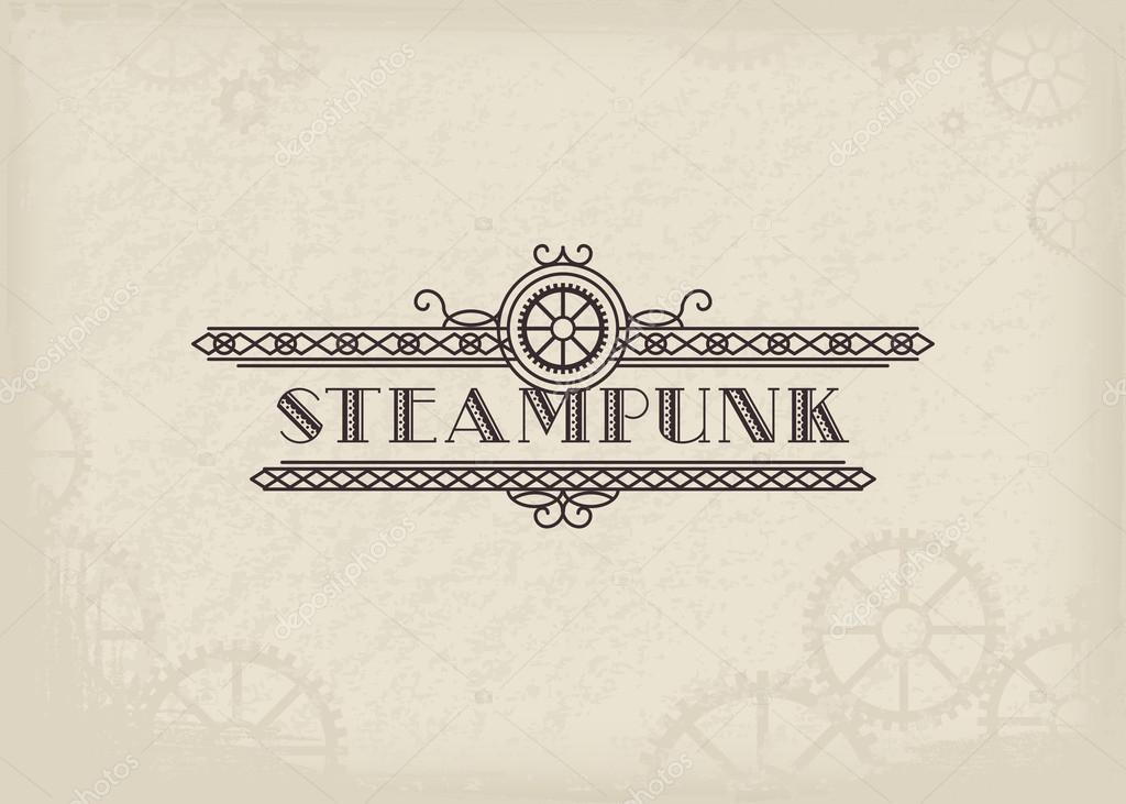Vintage steampunk label with elegant ornament. Vector retro design