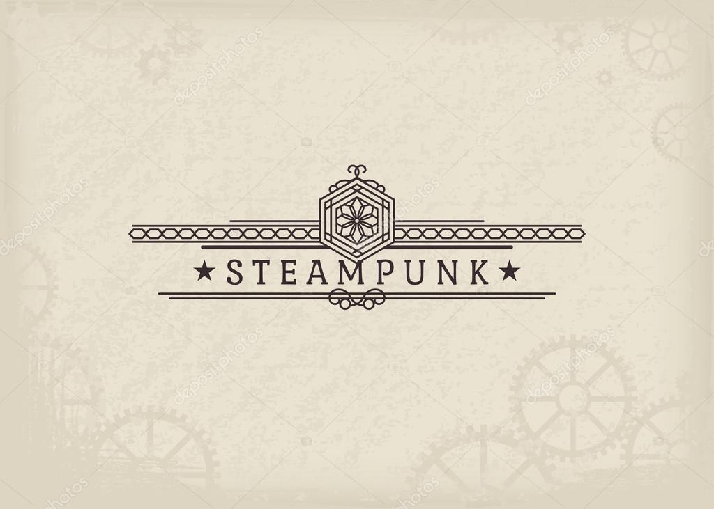 Vintage steampunk label with elegant ornament. Vector retro design