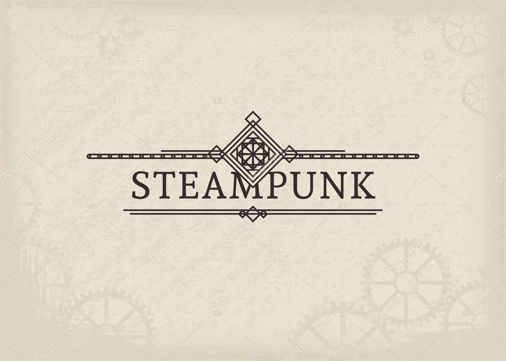 Vintage steampunk label with elegant ornament. Vector retro design