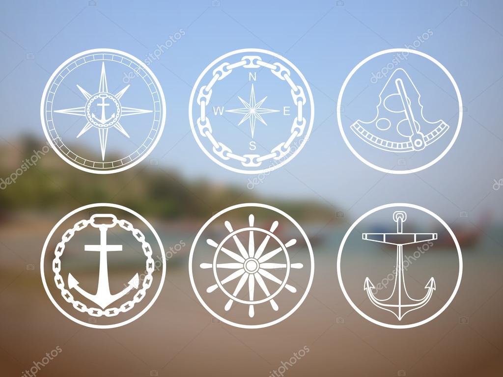 Retro nautical labels and icons. Vector templates for logo design of travel agencies, tourist offices, boat rental or cruise