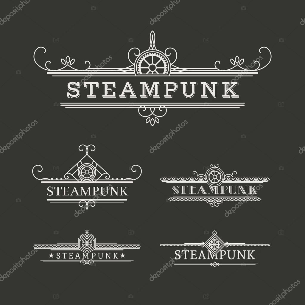 Vintage steampunk labels with elegant ornament. Vector retro collection