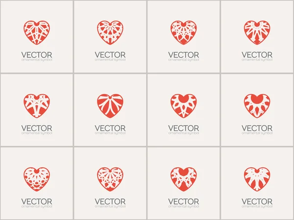 Logos de corazones ornamentales vectoriales — Vector de stock