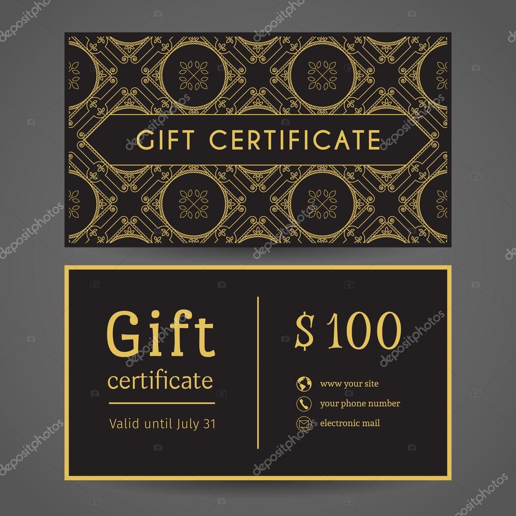 Vintage ornamental gift certificate. Vector editable template include front and back side