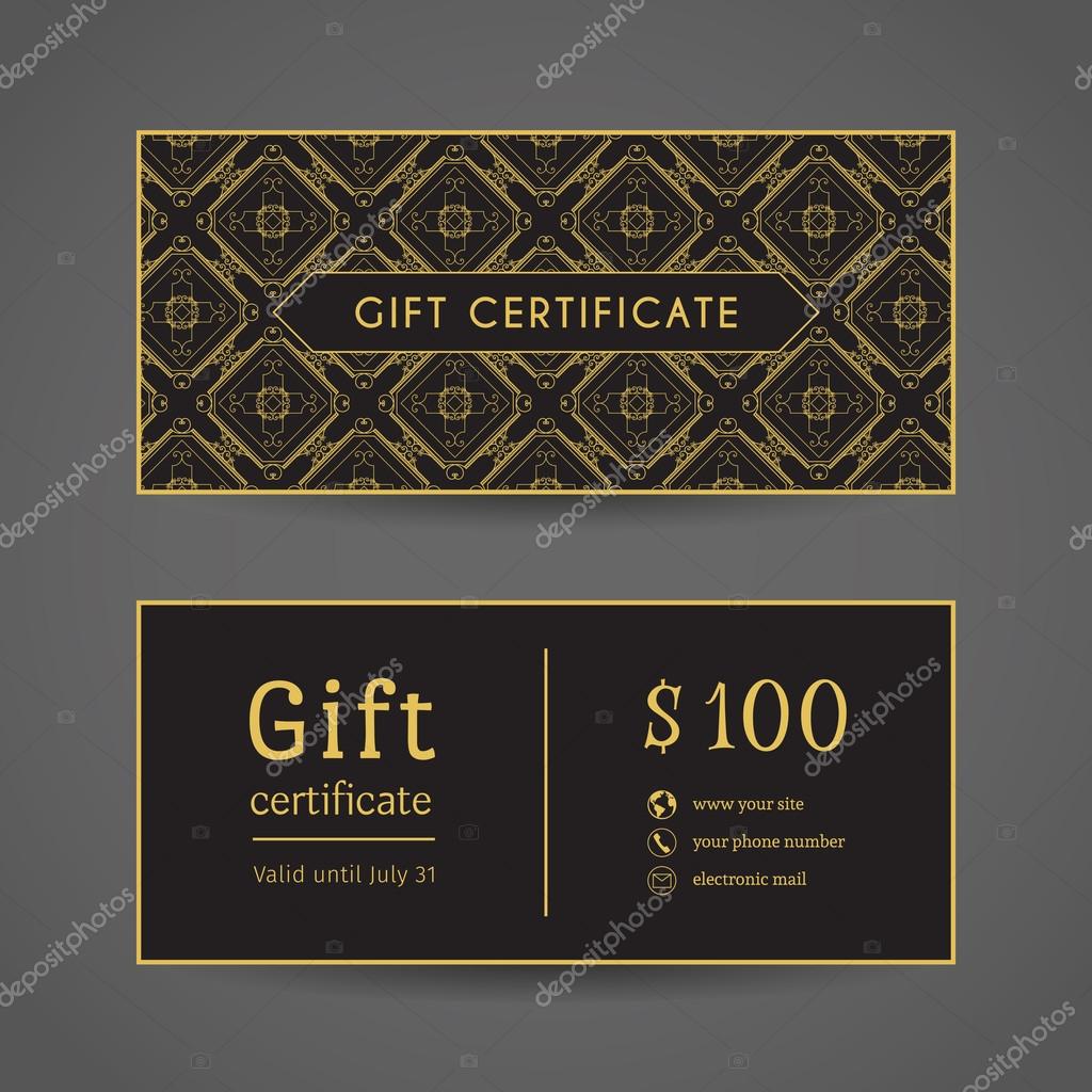 Vintage ornamental gift certificate. Vector editable template include front and back side