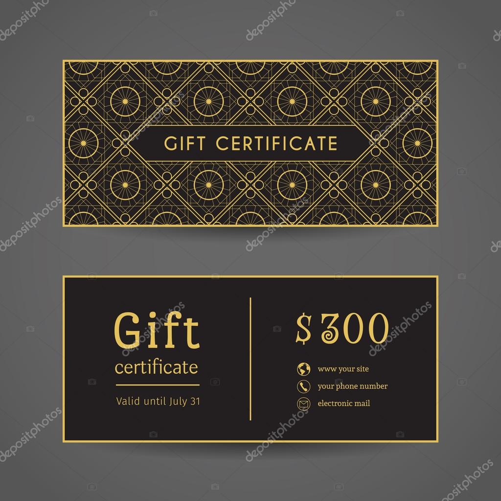 Vintage ornamental gift certificate. Vector editable template include front and back side
