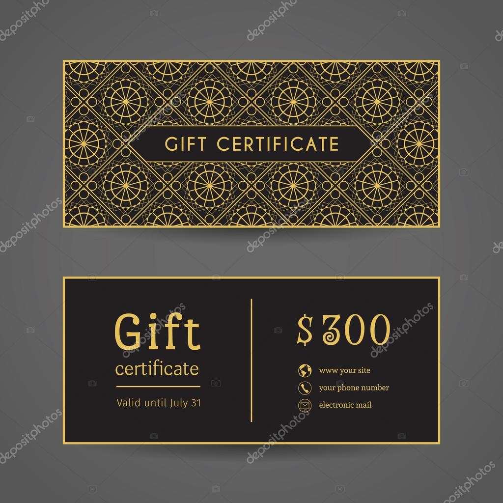 Vintage ornamental gift certificate. Vector editable template include front and back side