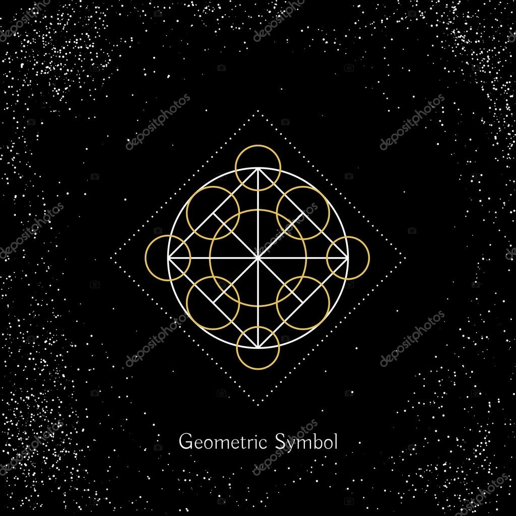 Luxury geometry sign. Vector lineart symbol on black background