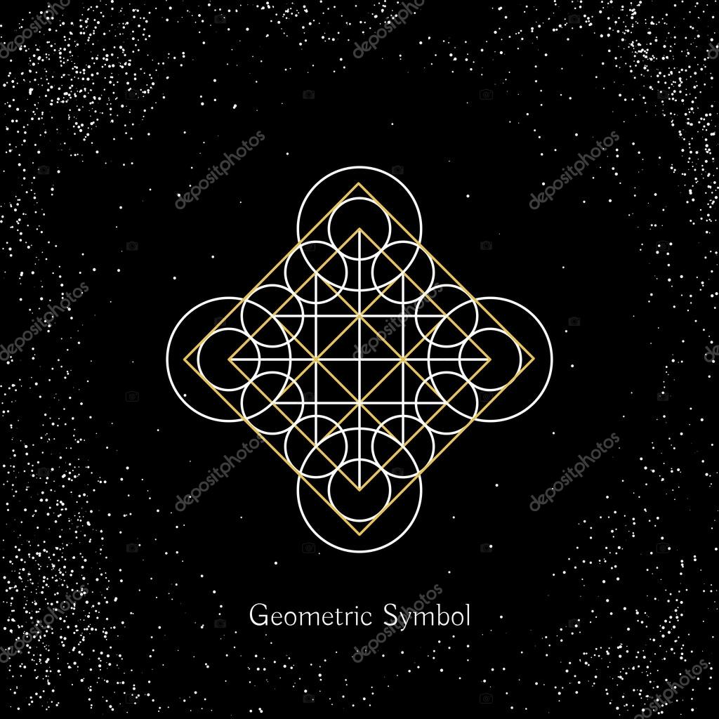Luxury geometry sign. Vector lineart symbol on black background