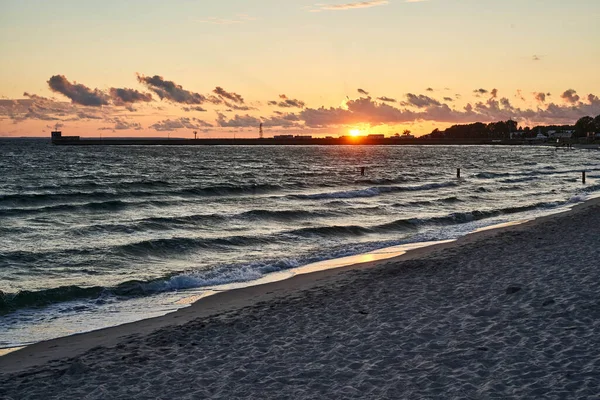 Coucher Soleil Sur Plage Hel Pologne Mer Baltique — Photo